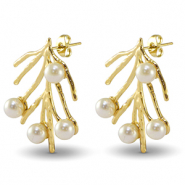 Stainless steel earrings / earpins seeweed imitation pearls Gold