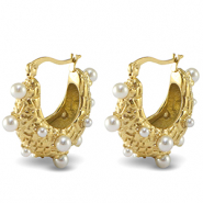 Stainless steel earrings / earpins imitation pearls Gold