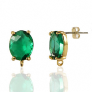 Crystal Glass earrings / earpins with loop oval Green-Gold