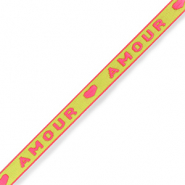 Ribbon text "amour" Neon Green-Pink