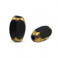 Oval glass beads Black-Gold