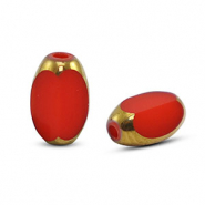 Oval glass beads Red-Gold