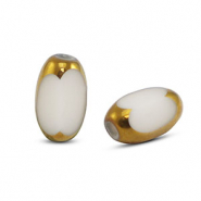 Oval glass beads White-Gold