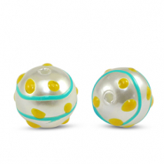 Acrylic beads dots Pearl-blue yellow