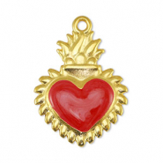 DQ European metal charms heart Pearl Red-Gold (nickel free)