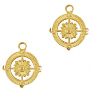 Stainless steel charms compass with flower Gold