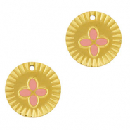 Stainless steel charms round flower Gold-Pink