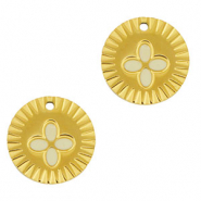 Stainless steel charms round flower Gold-White