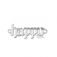 Stainless steel charms connector ''happy'' Silver