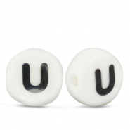 Letter beads ceramic U White-Black