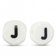 Letter beads ceramic J White-Black