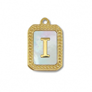 Stainless steel charm shell letter I Gold-White (natural colour)