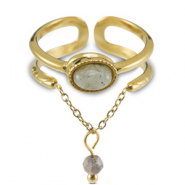 Stainless steel rings with natural stone Gold-Greenish Grey