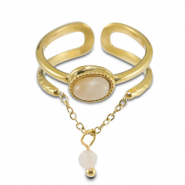 Stainless steel rings with natural stone Gold-Off white-White
