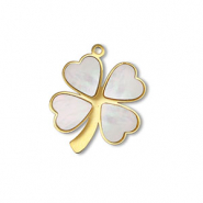Stainless steel charm shell clover Gold-White (natural colour)