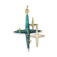 Brass TQ metal charms zirconia star Gold-Dark Aqua Green-Blue