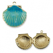 Brass TQ metal charms shell Gold-Turquoise Blue