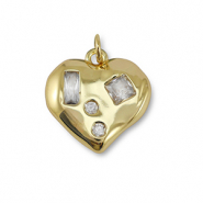 Brass TQ metal charms zirconia heart Gold