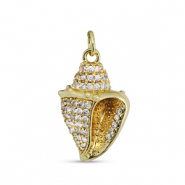Brass TQ metal charms zirconia shell Gold