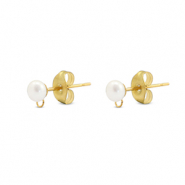 Stainless steel findings earrings / earpin imitation pearl with loop 5mm Gold