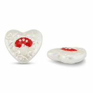 Acrylic beads heart with mushroom Pearl-Red-White