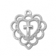 Metal charms heart with cross Silver