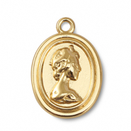 Metal charms oval with Queen Elisabeth Gold