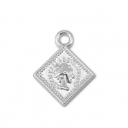 Metal charms rhombus with Queen Elisabeth Silver