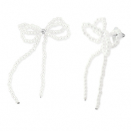 Trendy earrings/earpin beaded bow White-Silver