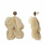 Trendy earrings/earpin chiffon flower Beige Brown-Gold
