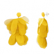 Trendy earrings/earpin chiffon flower Yellow-Gold