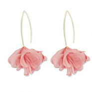 Trendy earrings chiffon flower Peach Pink-Gold
