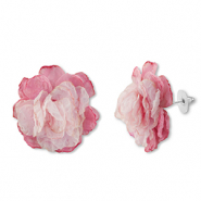 Trendy earrings/earpin chiffon flower Pink-Light Pink-Silver