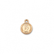 Metal charms round with Queen Elisabeth Gold