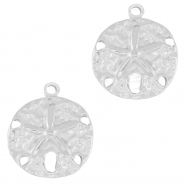 Stainless steel charms round starfish Silver
