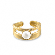 Stainless steel rings pearl Gold-White
