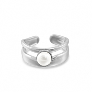 Stainless steel rings pearl Silver-White