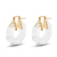 Trendy resin earrings hexagon Gold-Transparent