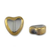 Glass beads heart Grey Transparent-Gold