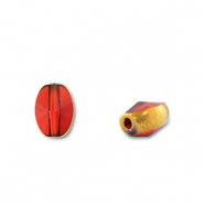 Glass beads oval Red Transparent-Gold
