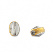 Glass beads oval Grey Transparent-Gold
