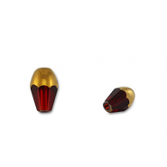 Glass beads oval Red Transparent-Gold