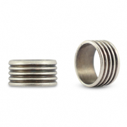 DQ metal slider ring with ribs Antique Silver (Nickelfree)