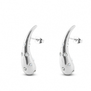 Stainless steel earrings / earpins drop with rhinestones Silver