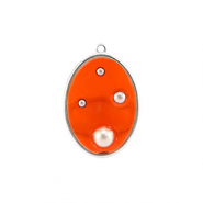 Resin pendants oval with pearls Silver-Orange-White