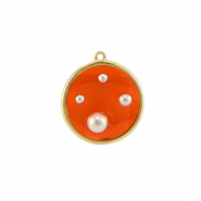 Resin pendants round with pearls Gold-Orange-White