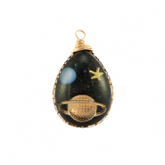 Resin pendants oval galaxy Gold-Blue-Glitter