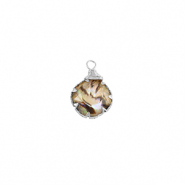 Resin pendants with imitation shell round Silver-Taupe