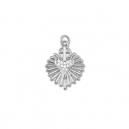 Brass TQ metal charms heart with cross Silver