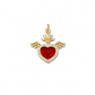 Brass TQ metal charms heart with wings Gold-Red